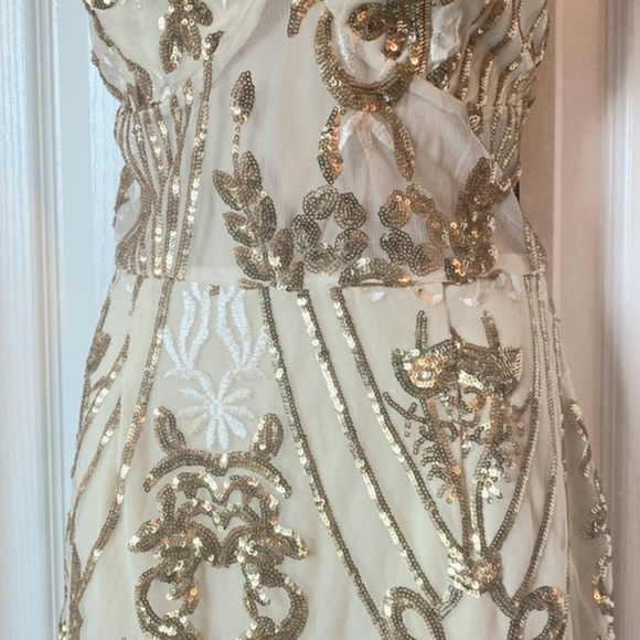 PrettyLittleThing Cream and Gold Sequin Mini Dress - Picture 8 of 10